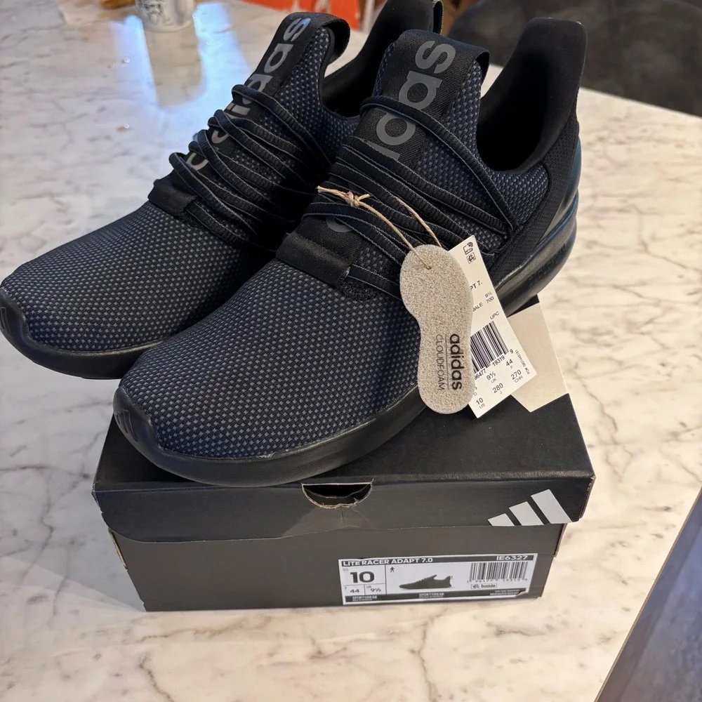 Adidas Lite Racer Adapt 7.0 Mens Sneakers Black Grey‎ Slip On IE6327 Size 10 NEW
